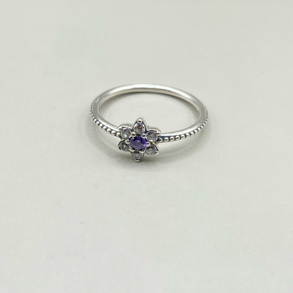 Pandora Silver Floral Ring with Purple Center Stones
